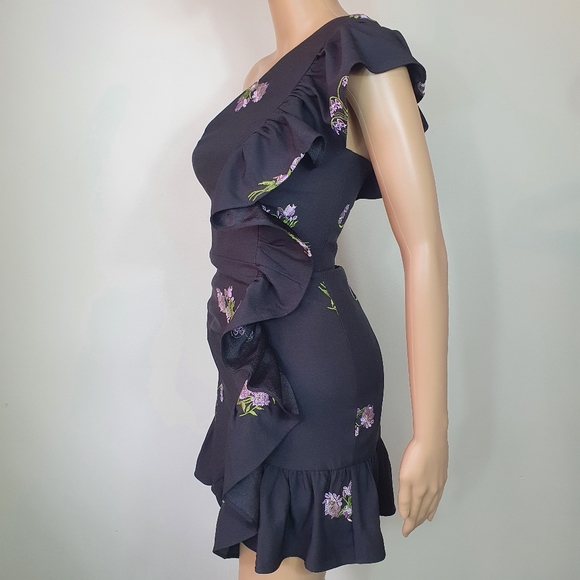 NWOT Sheike embroided floral mini peplum dress Sze 6 Black bodycon ruffle - Picture 7 of 11